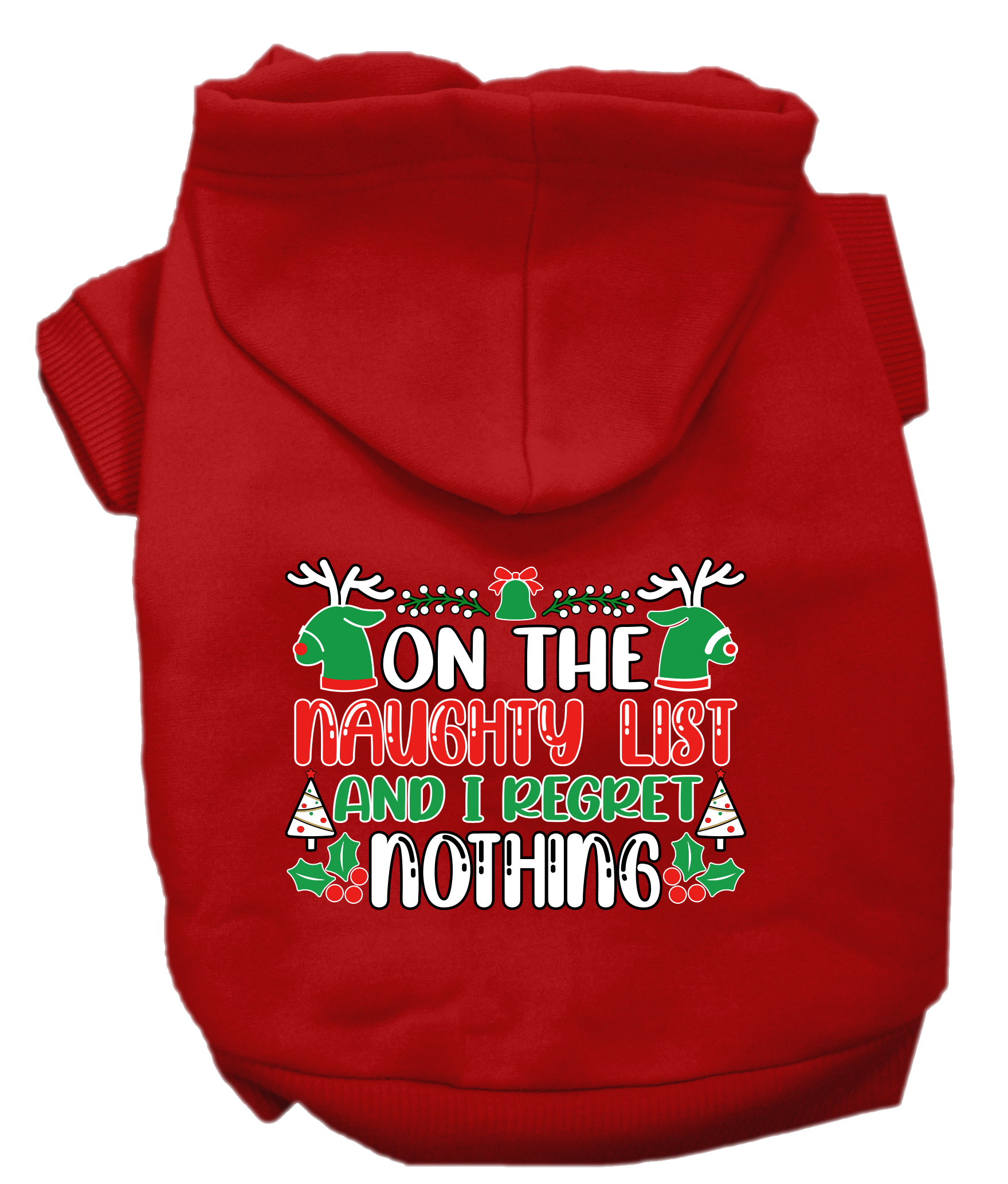 I Regret Nothing Screen Print Dog Hoodie Red Size XS